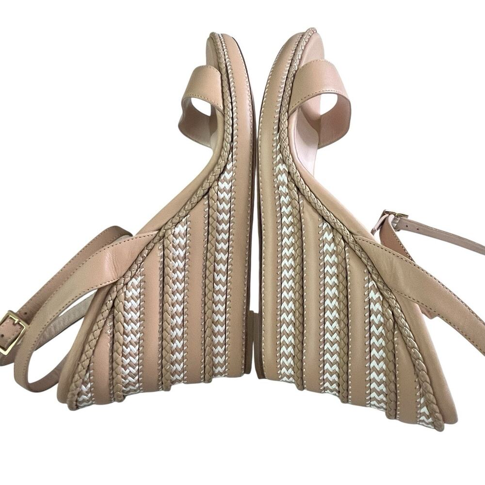 Oscar de la Renta Leather Wedge Sandal ITALY Size 40 US 10 Wrap Ankle Strap Nude - Picture 11 of 15
